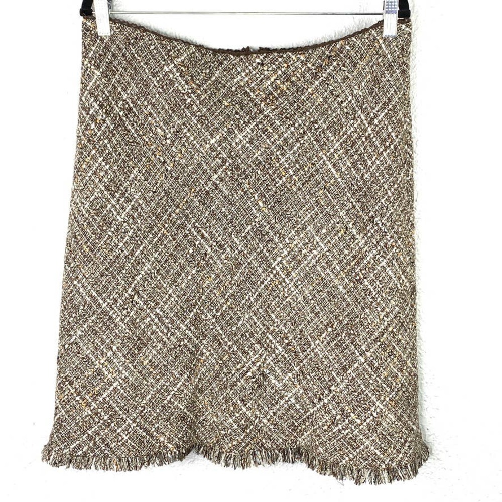 Kenneth Cole 14 Brown Skirt Fringe Hem Lace Waist
